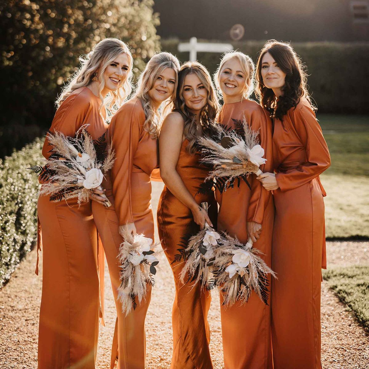 long burnt orange bridesmaid dresses